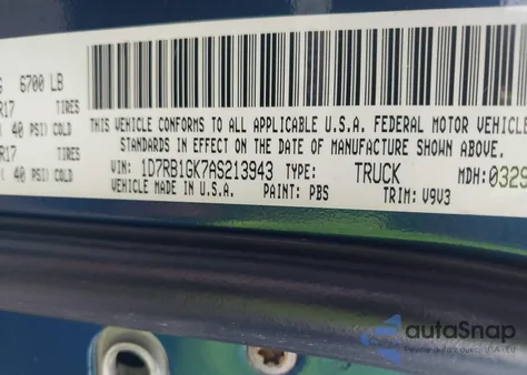 2010 Dodge Ram 1500 St z USA, uszkodzony, nr VIN 1D7RB1GK7AS213943